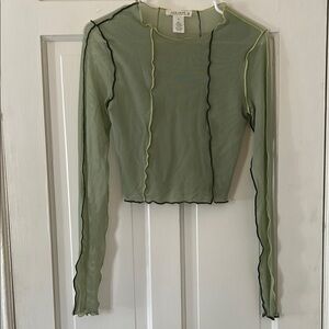 12th Tribe Olive Sheer Long Sleeve Top